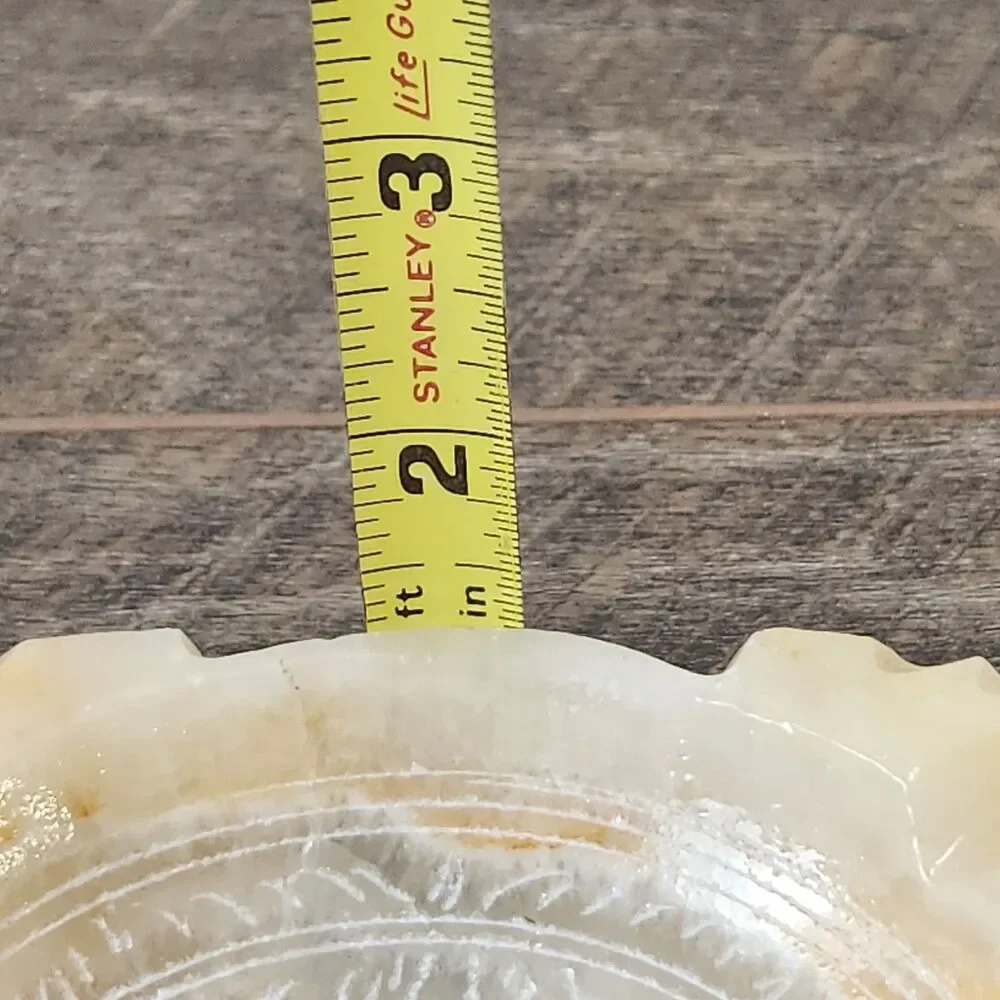 Vintage Hand Carved Marble Onyx Stone Mayan Aztec Ashtray White Brown Cream 4.5